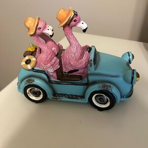 Led  Flamingo Figurine in Blue Car